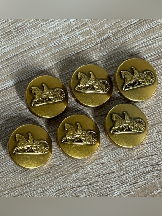 Accessories - Set of Six Bronze-Colored Metal Buttons Raised Design Horse-Drawn Carriage
